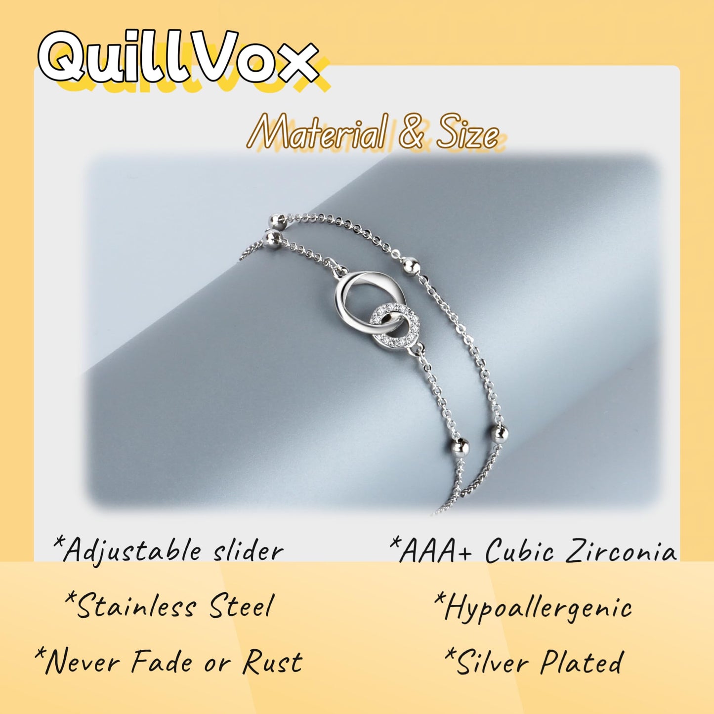 Sister Birthday Present : Cool Gifts for Adult Sister - Sterling Silver Interlocking 2 Circles-Dainty Layering Bracelets for Sisters, Christmas Valentine's Day Jewelry Gifts for BFF