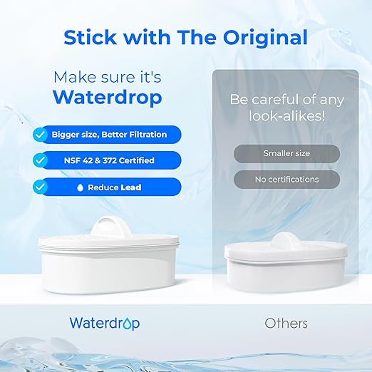 [Original] Waterdrop PF-01A Water Filter Replacement for Waterdrop Pitcher and Dispenser Filtration System, NSF Certified, Reduces Lead, PFAS, PFOA/PFOS, Last Up to 200 Gallons, 4 Pack