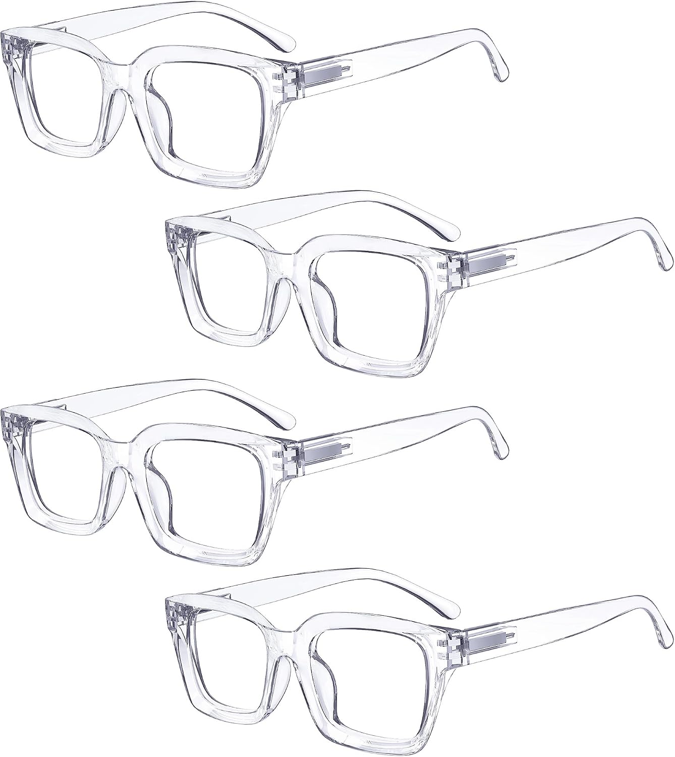 Eyekepper 4 Pack Ladies Reading Glasses - Oversized Square Design Readers for Women Transparent +1.50