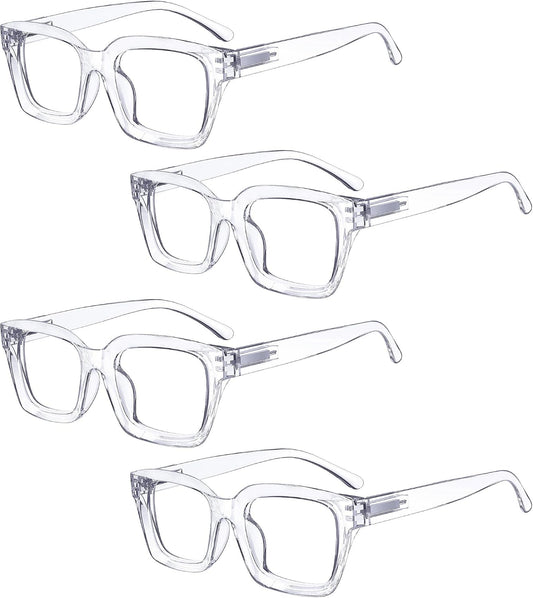 Eyekepper 4 Pack Ladies Reading Glasses - Oversized Square Design Readers for Women Transparent +1.50