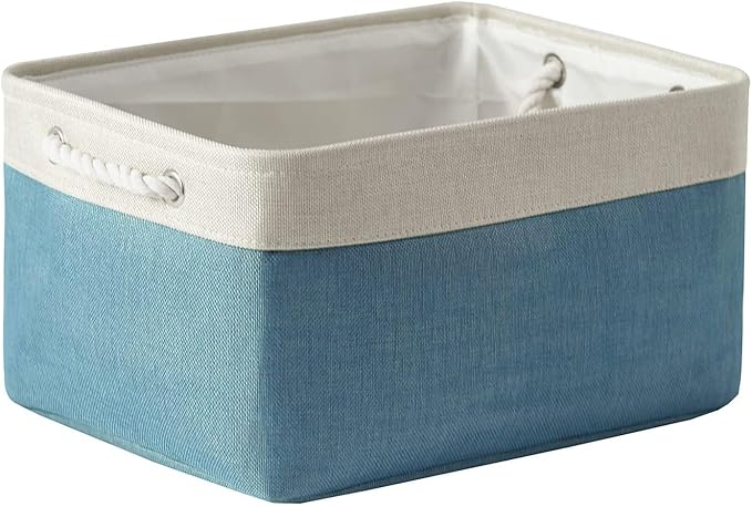 TheWarmHome Fabric Storage Bin with Handles,Storage Basket for Home Storage and Organization, Shelf Basket with Cover for Living Room Bedroom Closetï¼White & Green Large,15.7L*11.8W*8.3H