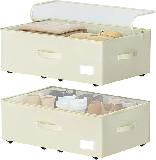 Under Bed Storage with Wheels, No Assemble Required 10 inches height Under Bed Storage bins,Large capacity Rolling Underbed Shoe Storage containersï¼dorm underbed storage drawers