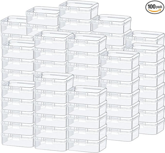 SATINIOR 100 Pcs Clear Plastic Beads Storage Containers Box Small Clear Boxes with Hinged Lid Plastic Case Mini Square Arts Crafts Storage Organizers for Small Items(2.1 x 2.1 x 0.8 Inch)