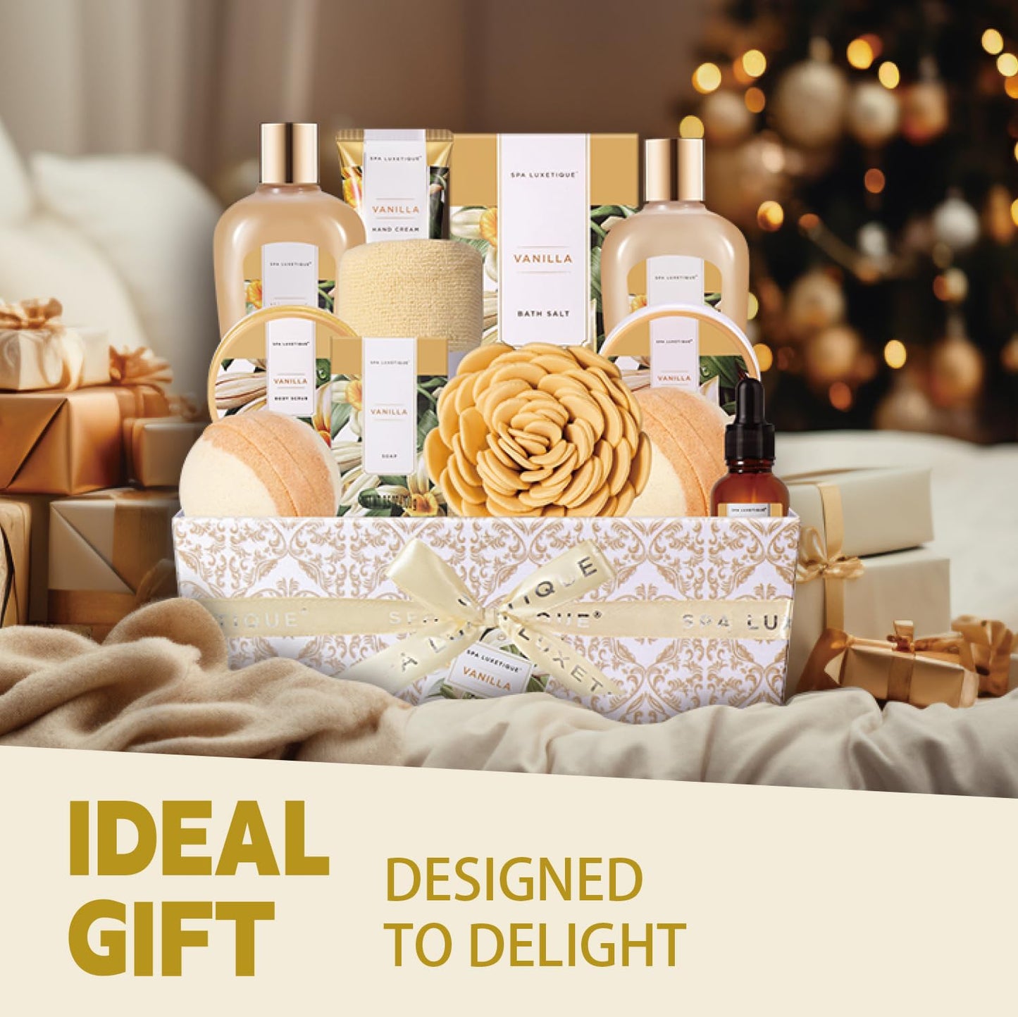 Spa Gift Baskets for Women, Spa Luxetique Spa Gifts for Women, Birthday Gifts Spa Kit, 12pc Vanilla Bath Set, Womens Self Care Gifts,Christmas Gifts