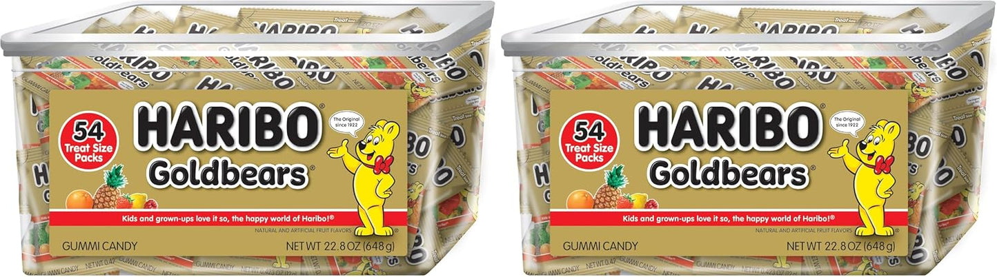 HARIBO Goldbears, Gummi Candy, 22.8 oz Tub (108 Packs) Assorted Flavors