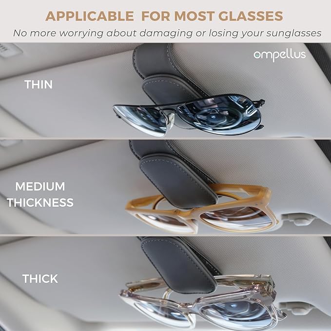 2 Pack Magnetic Leather Sunglass Holder, Eyeglass Hanger Clip for Car Sun Visor, Suitable for Different Size Eyeglasses (White, 2 Pack)