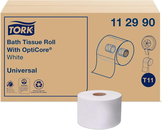 Tork 112990 Universal Bath Tissue Roll with OptiCore, 1-Ply, 3.75" Width x 4.0" Length, White (Case of 36 Rolls, 1755 Sheets per Roll, 63,180 Sheets per Case)
