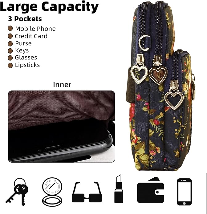 JANKS Small Crossbody Bag for Women - Mini Phone Purses with Crossbody Strap and Wallet - Nylon Arm Bag