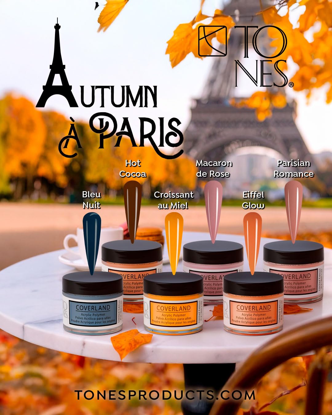 Tones Coverland Acrylic Nail Powder "Croissant au Miel" - Limited Edition Acrylic Powder for Nail Design, Sculpting, and Masking Nail Bed Imperfections - (1.5 Oz)