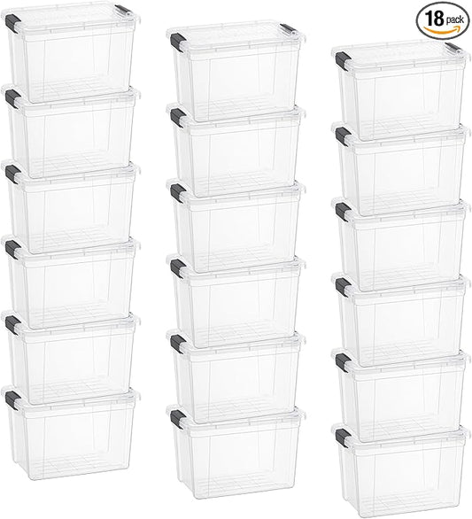 Superio Clear Storage Box with Lid, 8.75 Quart Plastic Container Bins for Organizing, Stackable Crates, BPA Free, Non Toxic, Odor Free, Organizers for Home, Office, School, and Dorm, 18 Pack