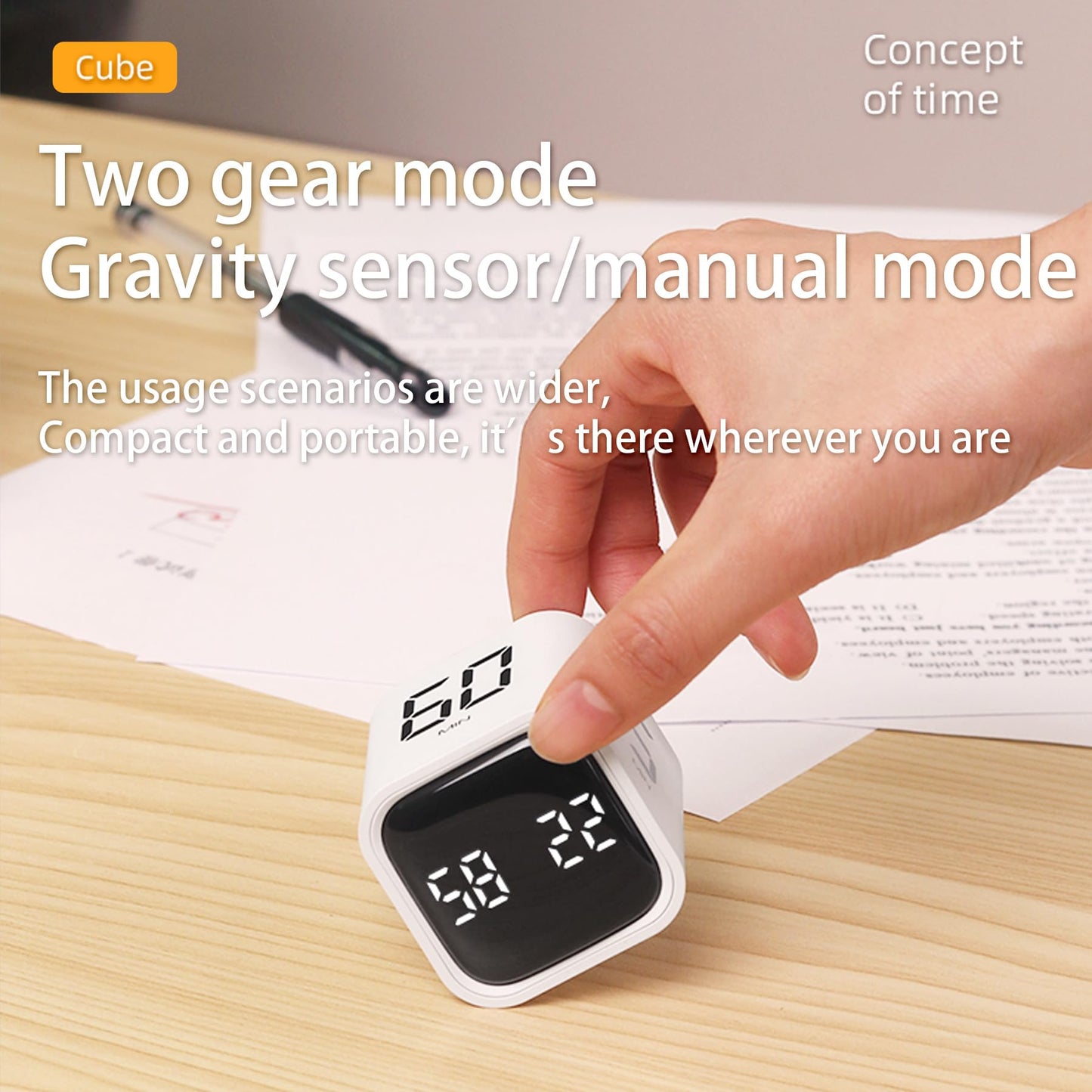VEWINGL Cube Productivity Timer, 5/10/30/60 Min Presets + Custom Countdown, Silent/Vibrate/Sound Alarm, Pause & Resume, Desk Timer for Work, Study, Tasks, Kitchen