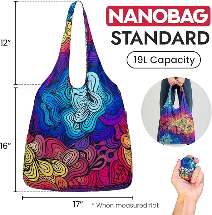 Nanobag Ultralight Foldable Tote for Women & Men, Reusable Grocery & Travel Bag, Packable Collapsible Compact Market Essential (Standard Gray)