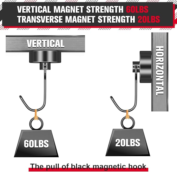 FINDMAG 60LBS Swivel Swing Magnetic Hooks, Heavy Duty Neodymium Hooks for Hanging, Strong Magnetic Hooks for Refrigerator, Kitchen, Office, Garage, Locker, Cruise, Home Storage - 8 Pack