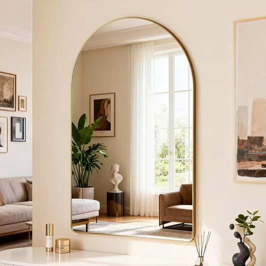 30x40 inch Gold Tempered Glass Large Arched Mirror for Bathroom Vanity Mirror or Wall Decor Arch Mirror Brushed Metal Frame Wall Mounted Mirror for Bathroom