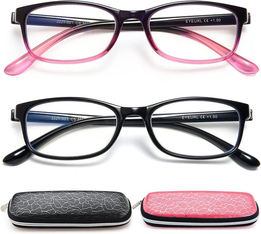 EYEURL 2 Pack Reading Glasses Blue Light Blocking Readers for Women-TR90 Lightweight Computer Reading Glasses Stylish Rectangular Frames Eyeglasses+1.25
