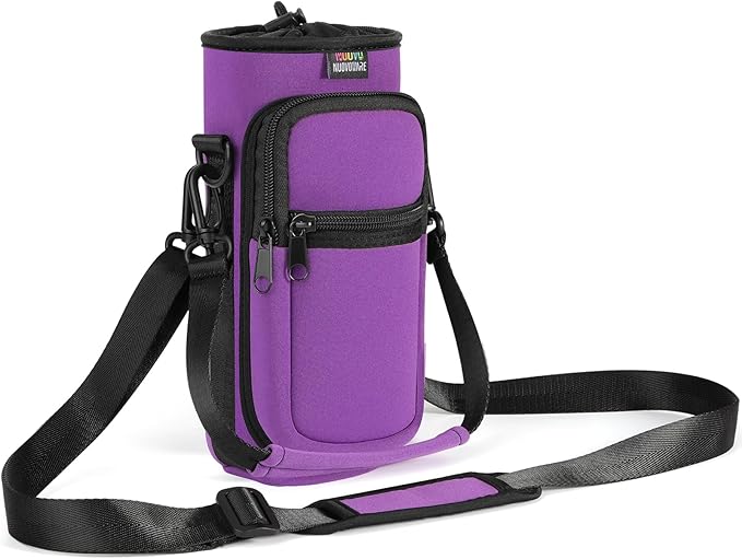 Nuovoware Water Bottle Carrier Bag,25oz/40oz/64oz Bottle Pouch Holder,Adjustable Shoulder Hand Strap 2 Pocket Sling Neoprene Sleeve Sports Accessories for Hiking Travelling Camping