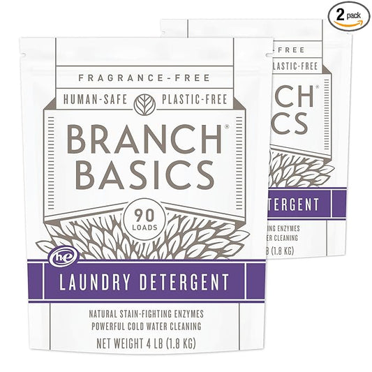 Branch Basics Laundry Detergent â 2 Pack, 4lbs per | Plant & Mineral-Based Formula | Lifts Stains & Removes Odor | Plastic-Free, Fragrance-Free & Safe for Sensitive Skin
