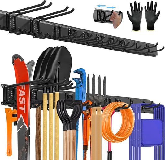 64'' All-Metal Garage Tool Organizer Wall Mount â Heavy-Duty Tool Rack Holds 680 lbs, Adjustable Hooks for Garage, Yard, and Garden Equipment