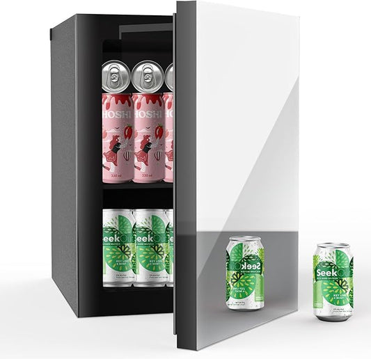 Compact Beverage Refrigerator,24 Can/0.95 Cubic Feet Fridge with Glass Front Door for Soda, Beer or Wine, Under Counter Small Refrigerator with Adjustable Shelve