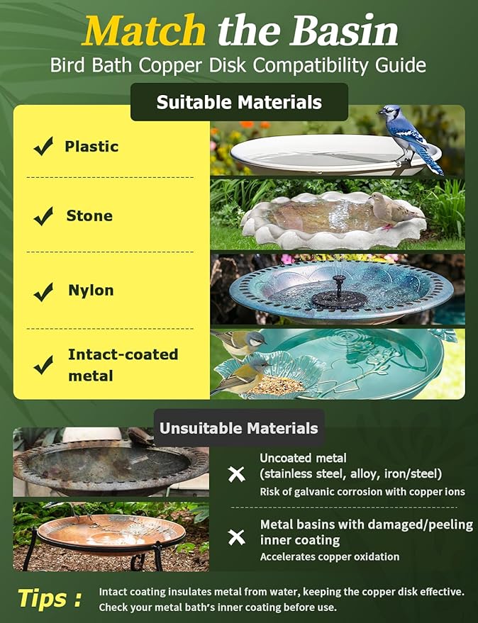 Mellbree 3-Pack Bird Bath Copper Disk, 0.6mm Reinforced 99.99% Pure Copper Cleaning Disk with Triple-Point Support for Physical Safe Clean Water All-Season (Sunflower)