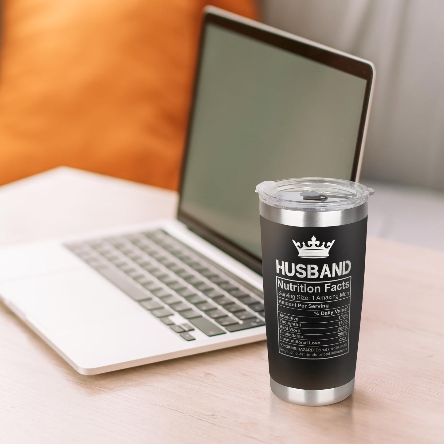 Gifts for Husband from Wife - Wedding Anniversary for Him, Valentines, Fathers Day, Birthday Gifts for Him - Present for Husband - Coffee Cup with Lid - 20 Oz Black Stainless Steel Tumbler