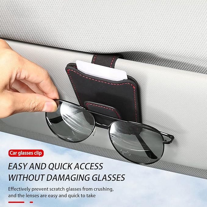 8sanlione Sunglasses Holder for Car Sun Visor, Magnetic Leather Glasses Hanger Clip, Eyeglass and Ticket Card Storage Mount, Auto Interior Accessories Universal for Vehicle SUV Truck (Beige)