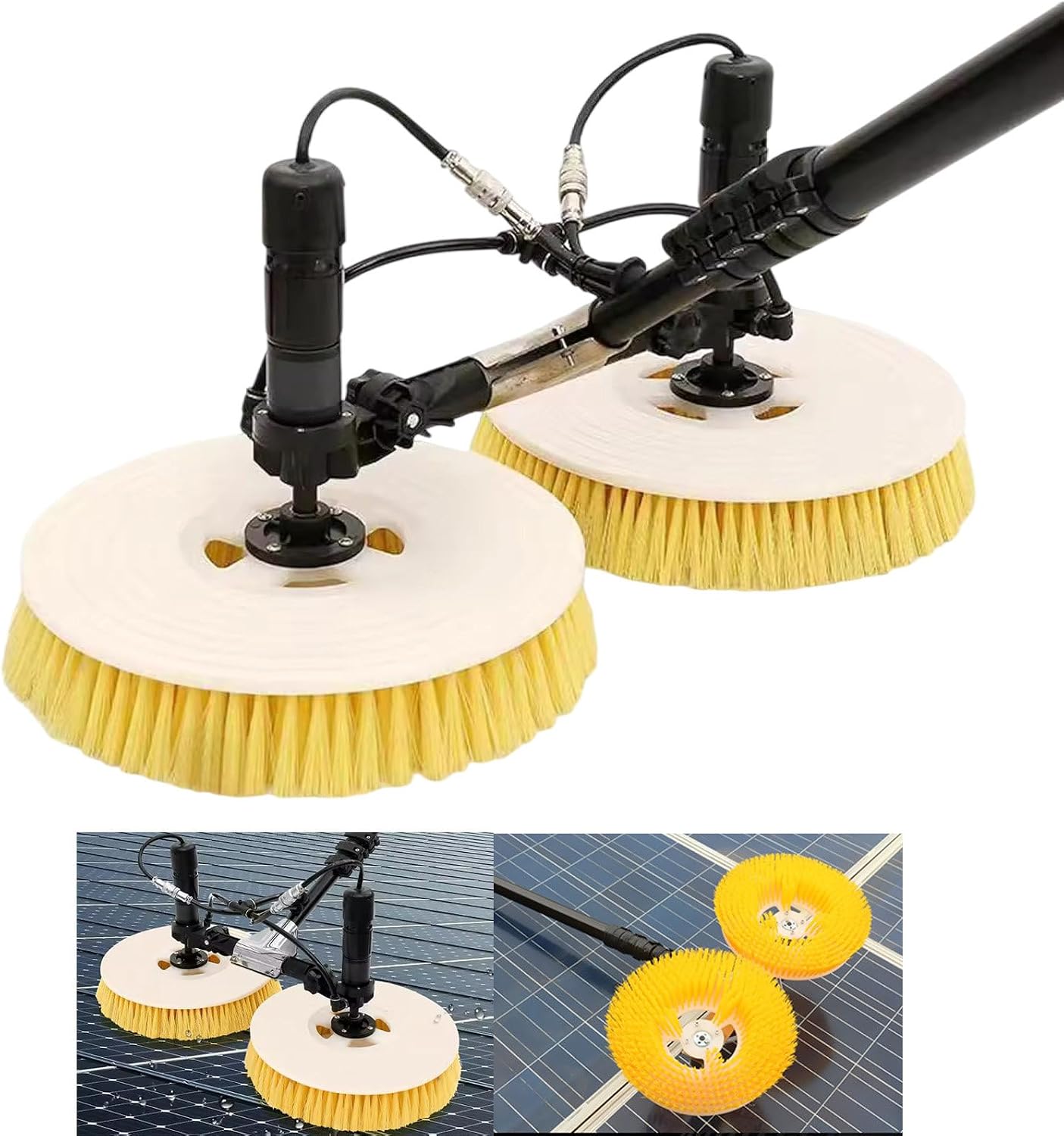 Outdoor Solar Panel Cleaning Kit, 65cm Double-Headed Rotating Cleaning Brush, Water Fed Pole Kit, 17m Cable/29m Water Pipe Line, Plug in,3.5M