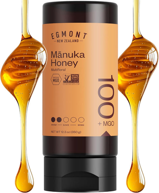 Egmont Honey Manuka Honey MGO 100+ Squeeze Bottle 12.3oz (350g) | Kosher, BPA Free, Certified UMF & MGO, 100% Pure, Traceable New Zealand Non-GMO Honey