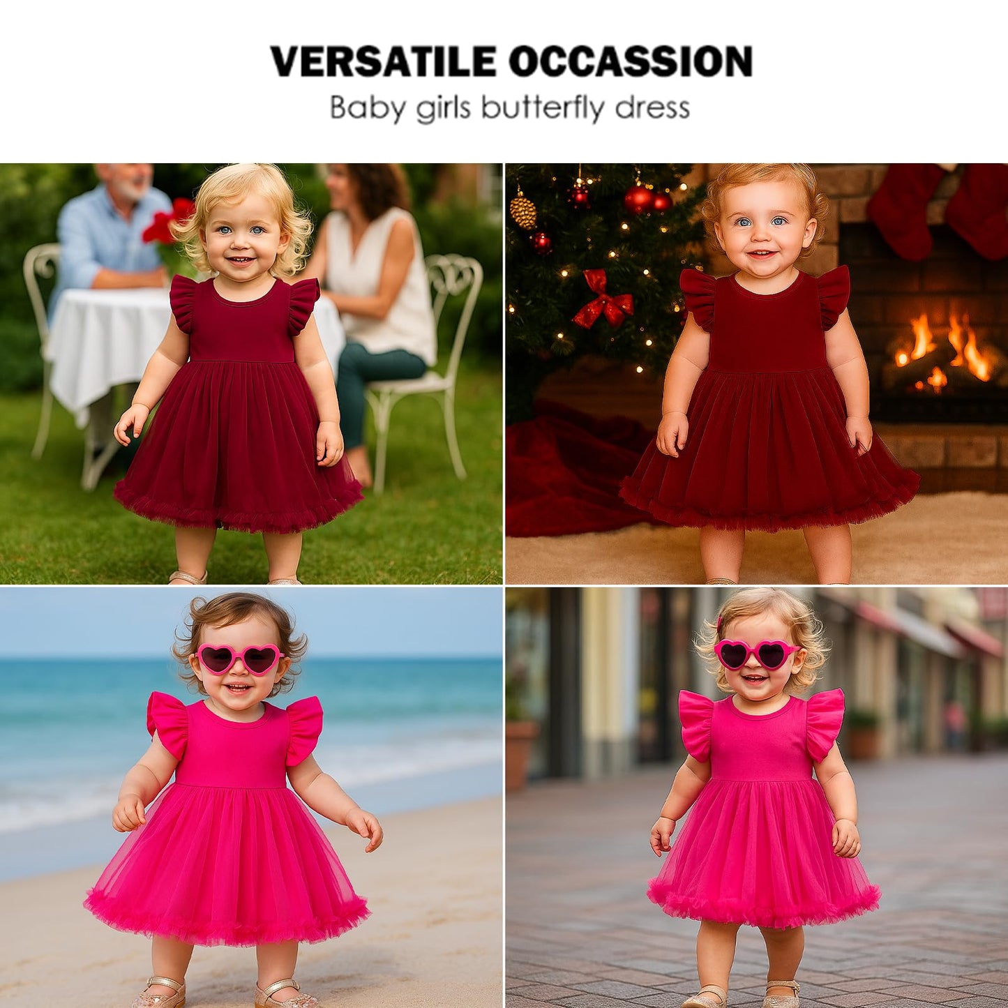 TENTIDE Baby Girl Butterfly Dress Tutu Ruffle Sleeveless Dresses Photograph Party Outfits Birthday Gift(6-12 Months,Red)