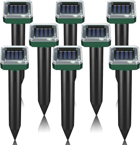 outtkitywi 8 Pc Mole Repellent Solar Powered Sonic Mole Deterrent Spikes, Snake Gopher Vole Repellent for Lawn Garden & Yard Gopher Deterrent, Groundhog Repeller