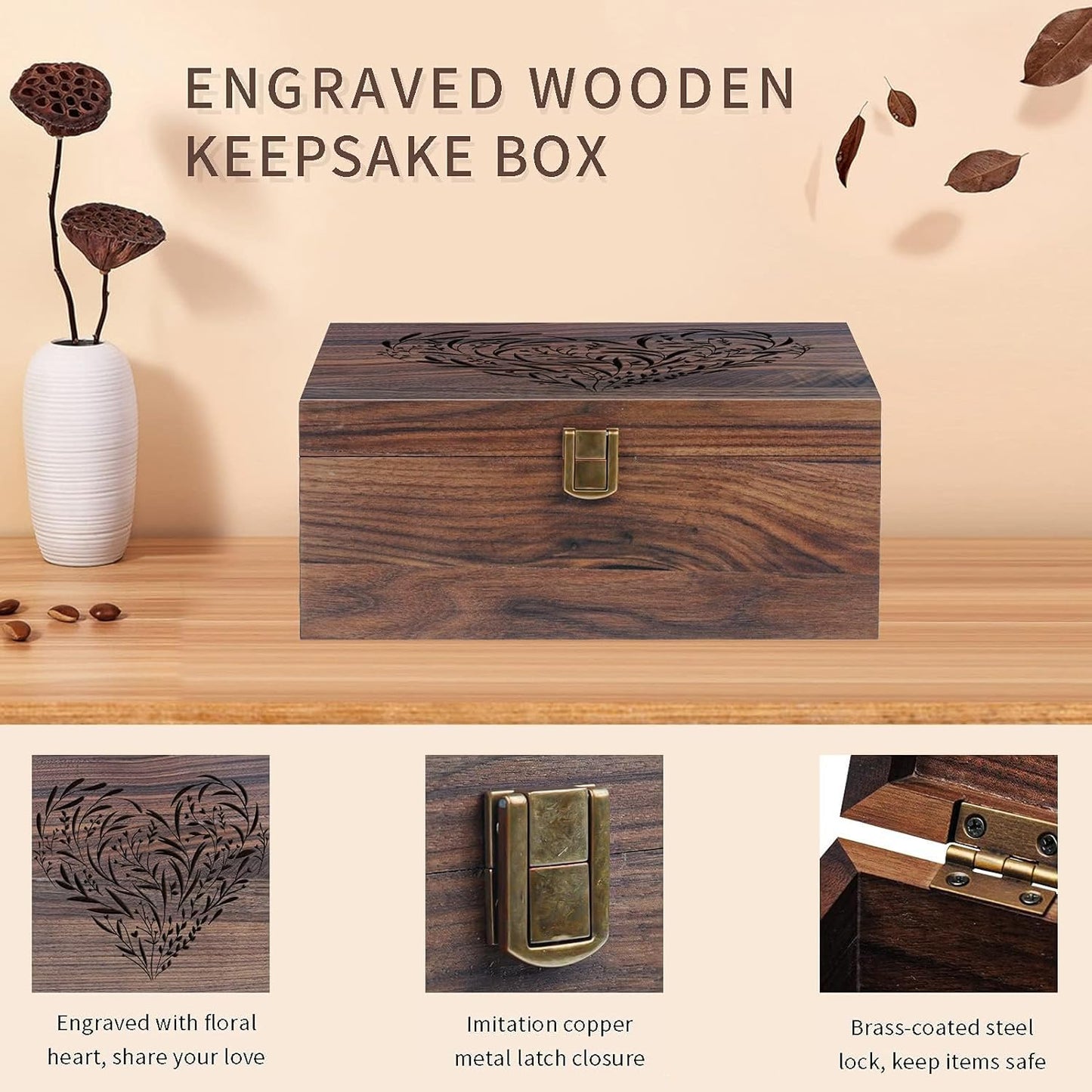 EXISTING Memory Box for Keepsakes, Floral Heart Laser Cut Wood Keepsake Memory Box, Large Wooden Storage Box with Hinged Lid, Keepsake Boxes Gift for Wedding, Valentines Day Anniversary Baby Shower