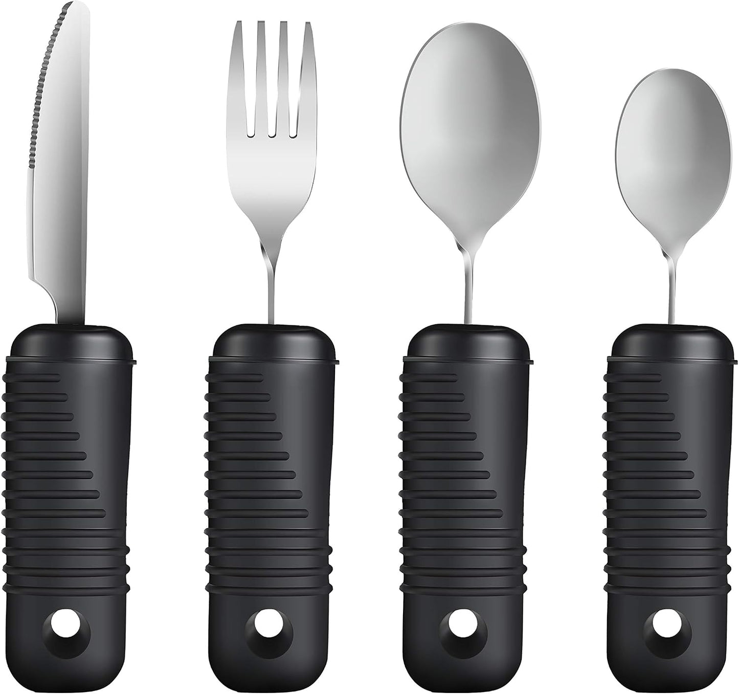 YPCBYNBS Adaptive Utensils,Easy Grip Silverware,Built Up Bendable Fork,Teaspoon,Tablespoon and Knife for Elderly,Hand Tremors,Arthritis and Parkinson's Patients,4 Piece Set