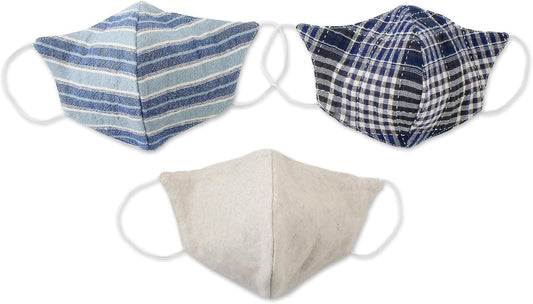NOVICA Artisan Handcrafted Hemp Cotton Face Masks Three Thai Masks1 2 Blue Accessories Ivory White Assorted Triple Layer Ear Loop Filter Pocket Solid Thailand ' Spirit of The Sea' Set of 3