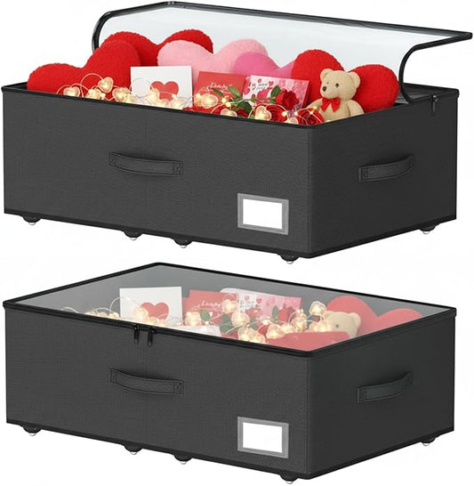 Underbed Storage Bins With Wheels, No Assemble Required 10 inches Height Large Capacity Rolling Underbed Shoe Storage Containersï¼Dorm Underbed Storage Drawers