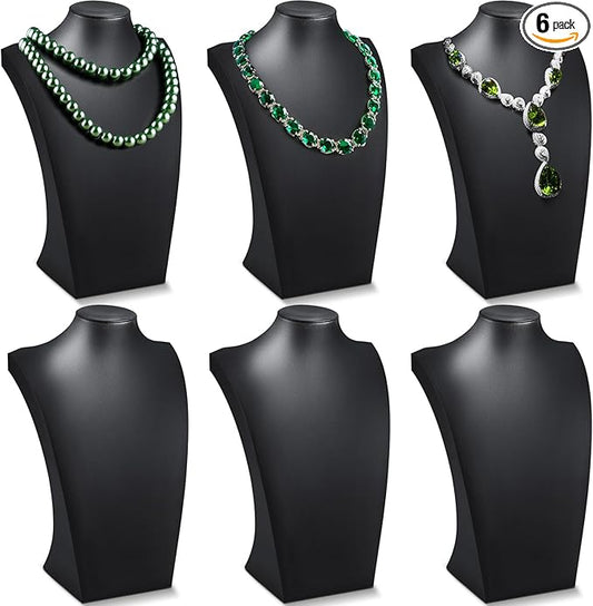 Kigley 6 Pcs Black PU Leather Jewelry Bust Display Necklace Holder Stand Necklace Mannequin Holder for Jewelry Display Trade Show(13.39 x 3.94 x 8.07 Inches)