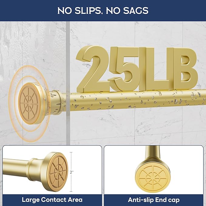 STARLATTA Adjustable Shower Curtain Rod 31-104 Inch, Never Rust Stainless Steel Gold Tension Rod, 1" Heavy Duty No-Drill for Bathroom, Kitchen & Closet