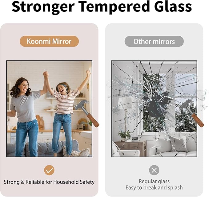 Koonmi Black Framed Bathroom Mirror - Shatterproof 36"x24" Tempered Glass, HD No Distortion, Horizontal/Vertical Mount, Modern Matte Aluminum Alloy Frame