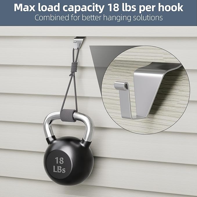 Antimbee Heavy-Duty Stainless Steel Siding Hooks,20 Pack Vinyl Siding Hooks Hanger,No Hole Siding Hanging Hanger for Hanging on Patio,Vinyl Siding Clips Applicable to Outdoor or Holiday Decoration