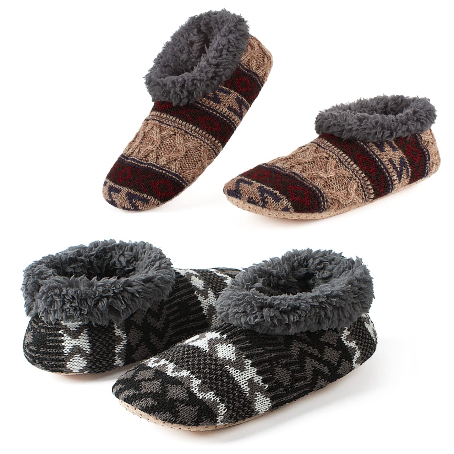 Cozylook 2-Pack Men's Knit House Slippers Soft Soles, Cozy Fuzzy Socks with Non-Slip Grippers, Warm Indoor Shoes, Unique Gifts for Christmas, Size 12-13