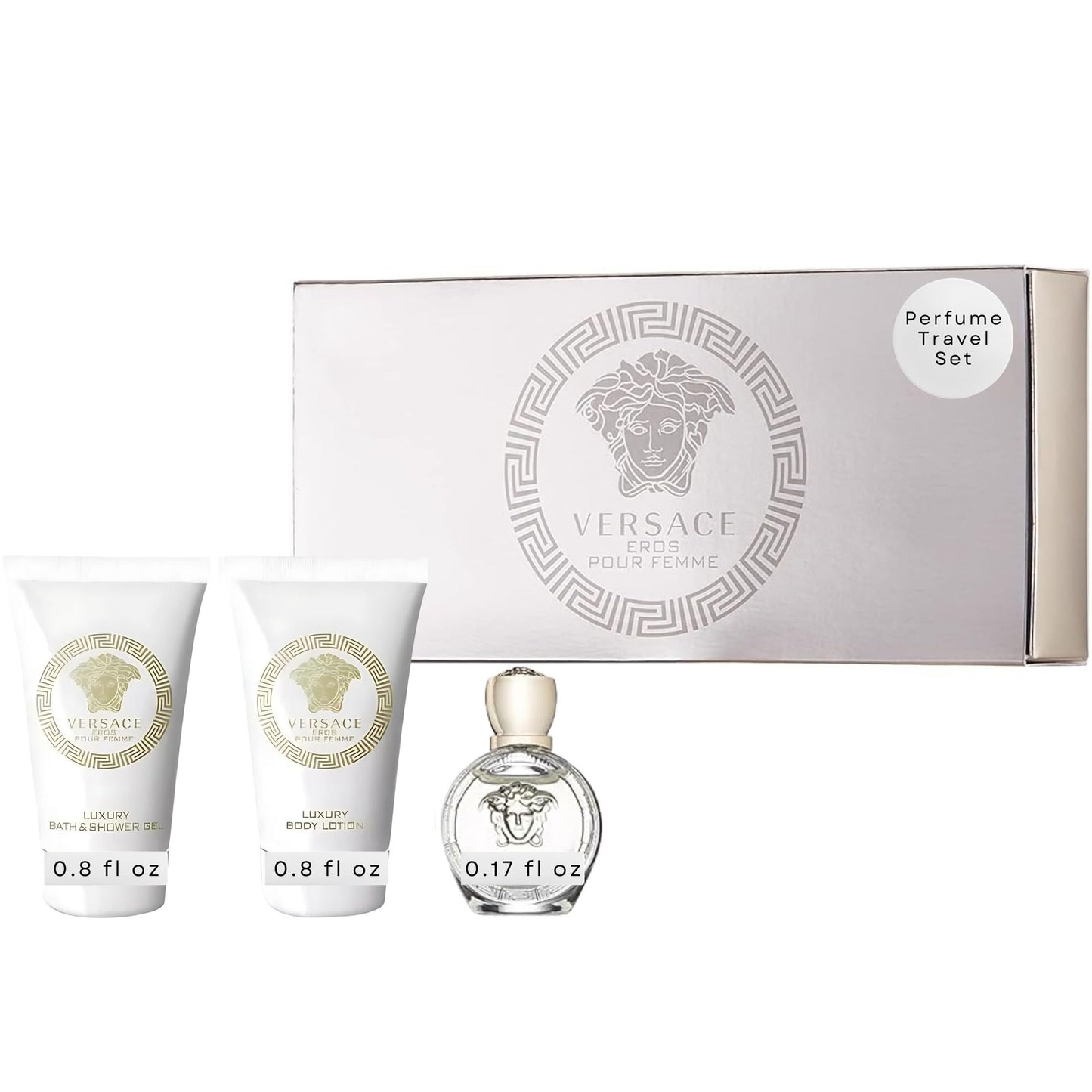 Versace Eros Pour Femme Perfume for Women Travel Mini Gift Set- EDP, Shower Gel, Body Lotion