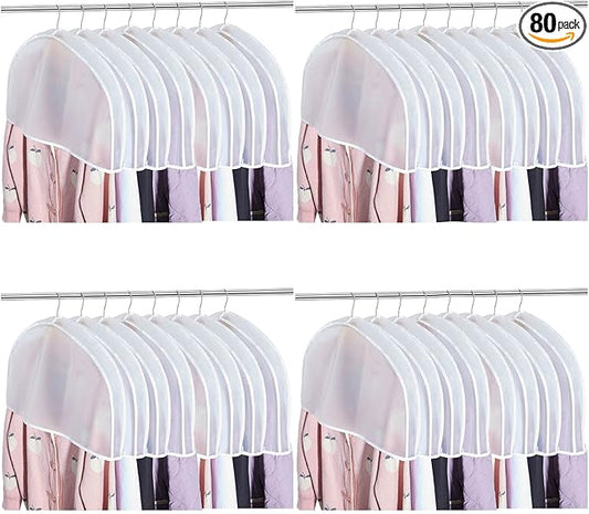Patelai 80 Pcs Shoulder Covers for Hanging Clothes 24 x 12 x 2 Inches Plastic Garment Dust Covers Protectors with 2" Gusset for Closet Storage Suit, Coats, Jackets, Dress Closet Storage