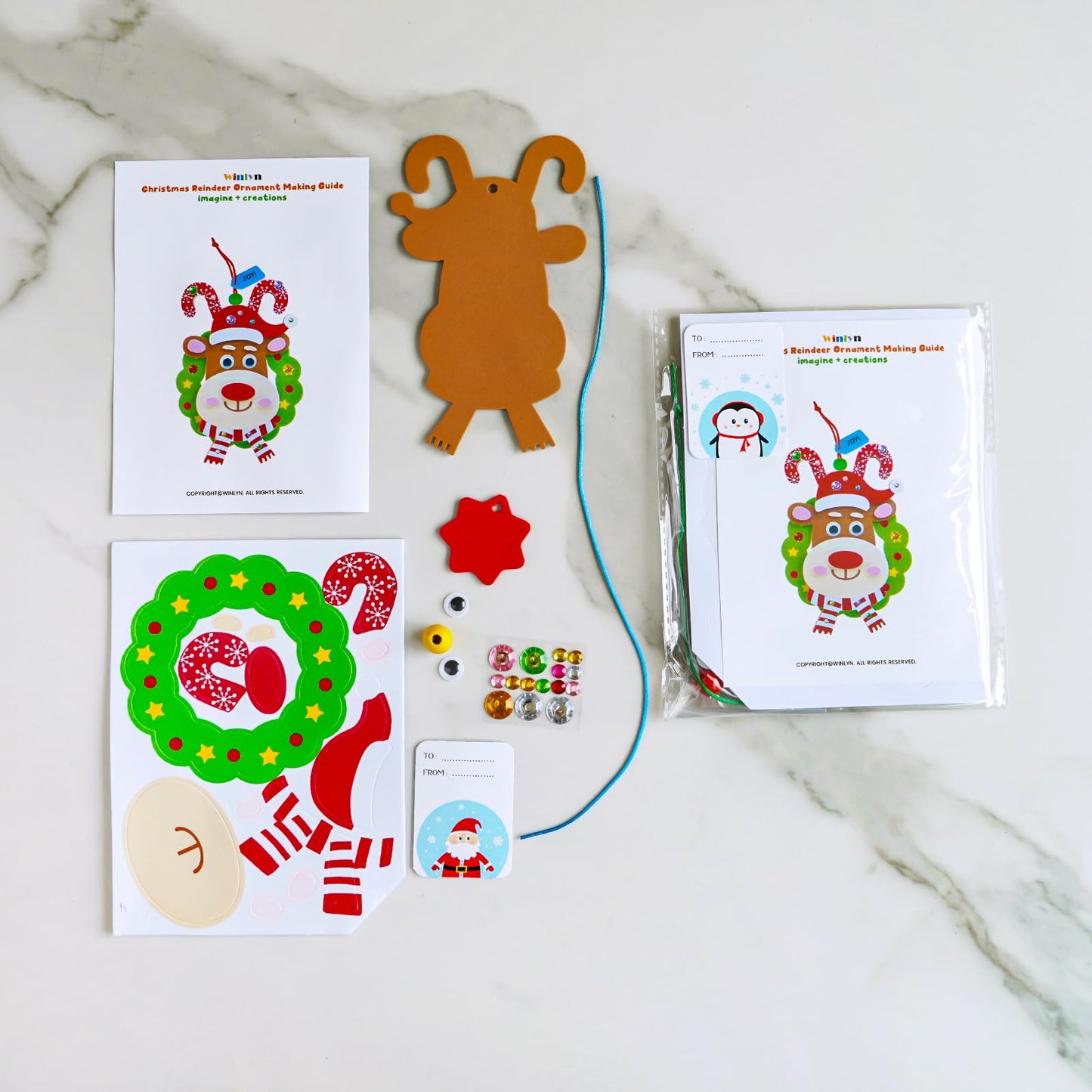 Winlyn 24 Sets Christmas Craft Kits Winter Crafts DIY Xmas Reindeer Head Ornaments Decorations Festive Foam Stickers Christmas Arts and Crafts for Kids Holiday Home Classroom Activities Party Favors