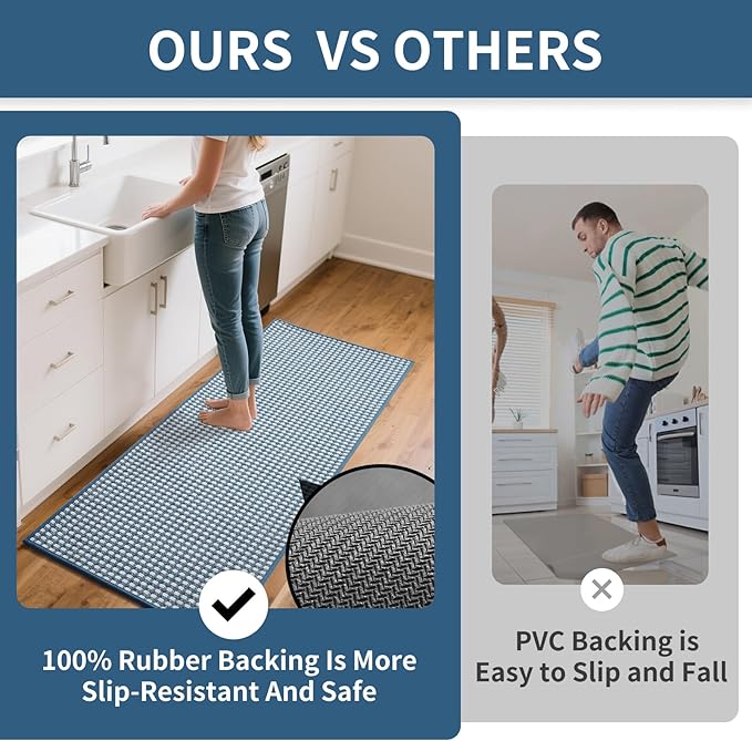 YDKGL Large Kitchen Runner Rugs Long Kitchen Mat Non Slip Washable, Super Absorbent Soft Chenille Braided Kitchen Mats for Floor, Rubber Backing Kitchen Sink Standing Mat, Easy Clean, Blue 36"x71"