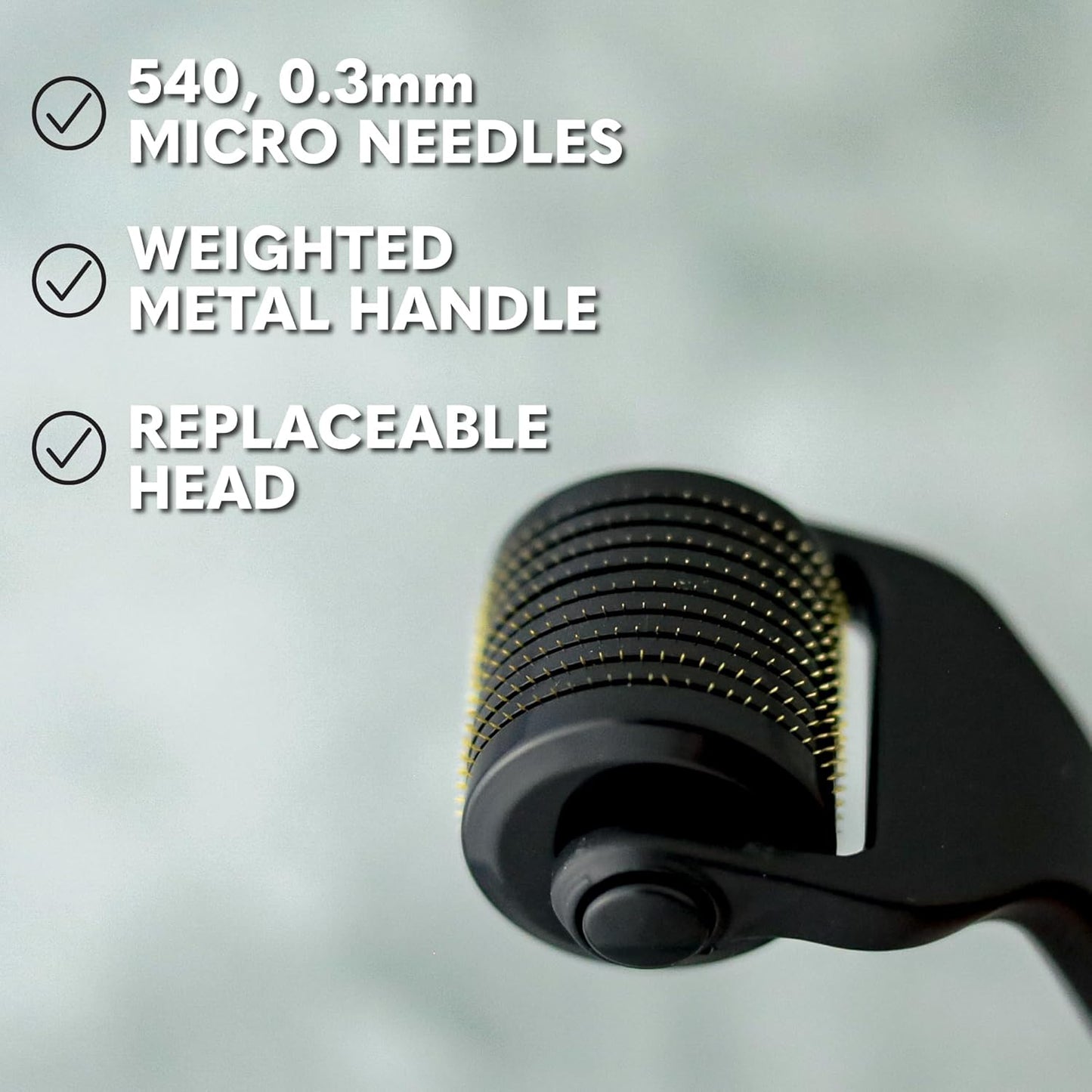 The Beard Club Premium Derma Roller for Face, Body and Scalp - Microneedling Roller for Men and Women with 540 Titanium Microneedles - for Hair & Beard - Weighted Metal Handle - Magnetic Storage Case