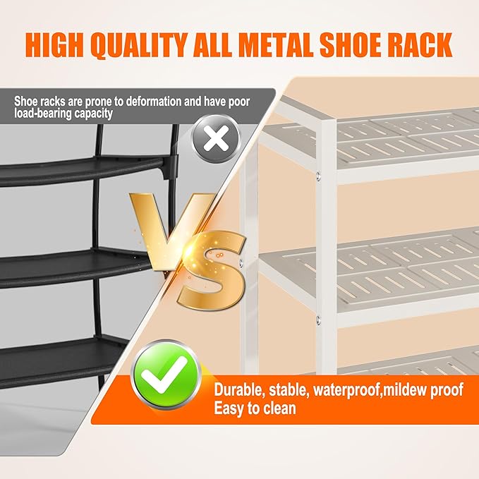 5-Tier Shoe Rack, Large Capacity Metal Free Standing Shoes Rack, Sturdy and Durable Shoe Organizer, Shoe Shelf for Closet, Entryway, Bedroom, for 28-30 Pairs, 42.1" W x 9.8" D x 35.4" H, White