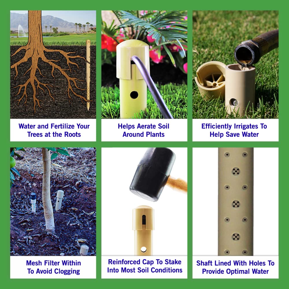 Underhill Deep Drip Irrigation Stakes 36-Inch, Case of 4 Watering Spikes for Palm Trees and Deep Rooted Trees, Drip System Parts Tubes, A-DD36