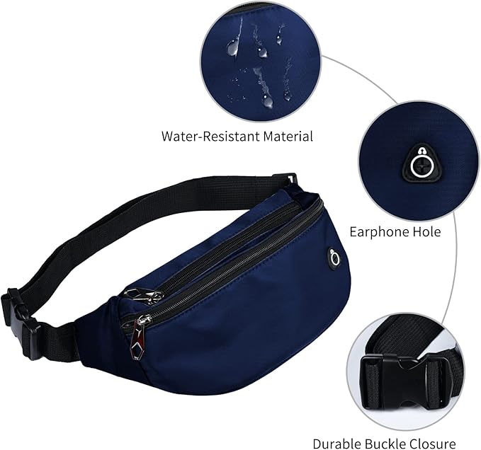 Fanny Packs for Men and Women, Waterproof Sports Waist Pack Bag for Travel Hiking Running Hands-free
