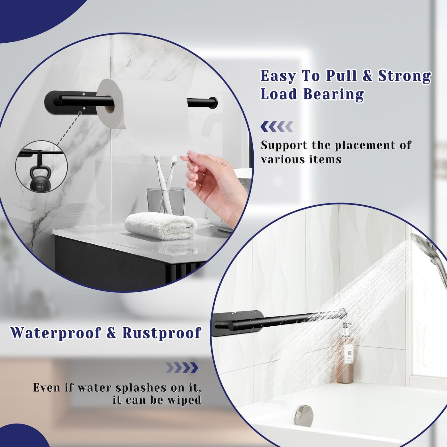 Paper Towel Holder, Self Adhesive or Drilling Paper Towel Holder Under Cabinet, Stainless Steel Black Paper Towel Holders Wall Mount for Kitchen, Bathroom, Sink, Pantry, Fridge
