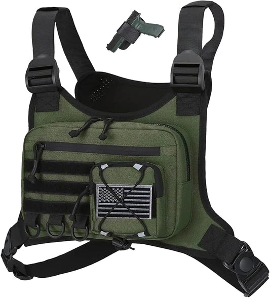 Outdoor Sports Chest Bag for Men, Chest Vest Holster Fits Most Pistols, EDC Travel Chest Pack for Running, Hiking