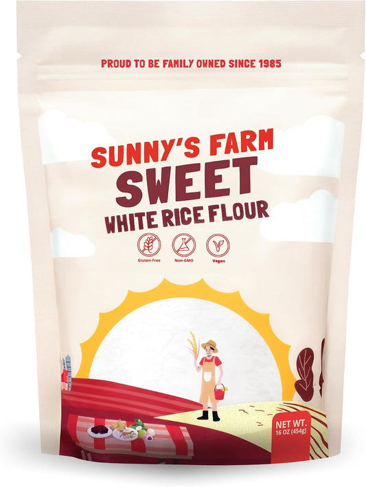 Sunny's Farm Sweet White Rice Flour - Glutinous Rice Flour for Sourdough Bread, Gluten-Free, Non-GMO, Vegan, 16oz (Pack of 1)